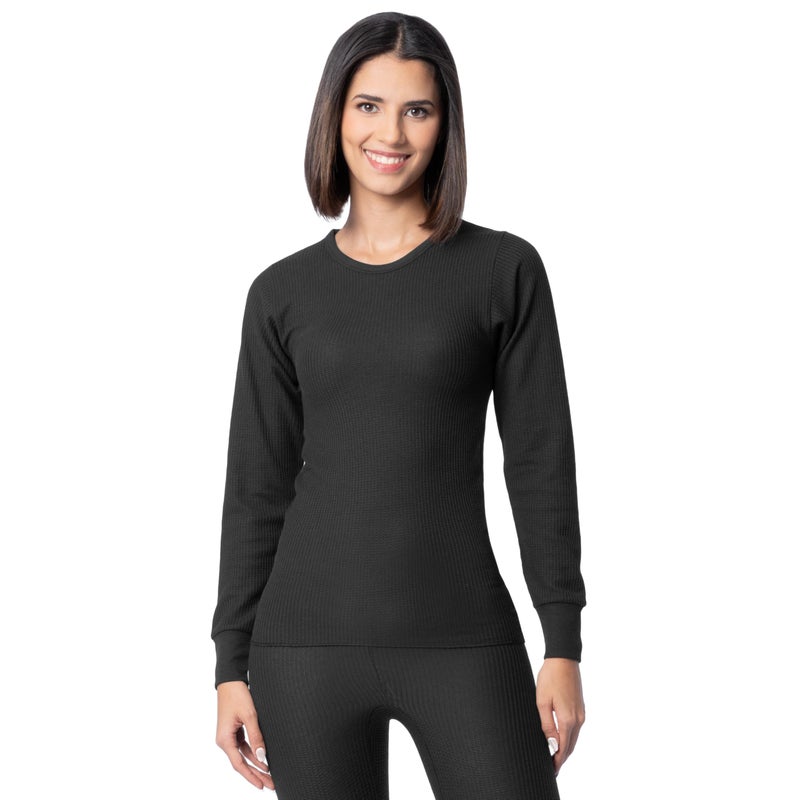 Indera Women's Traditional Thermals Underwear Long Sleeve Crew Top, Black, Medium - Image 1